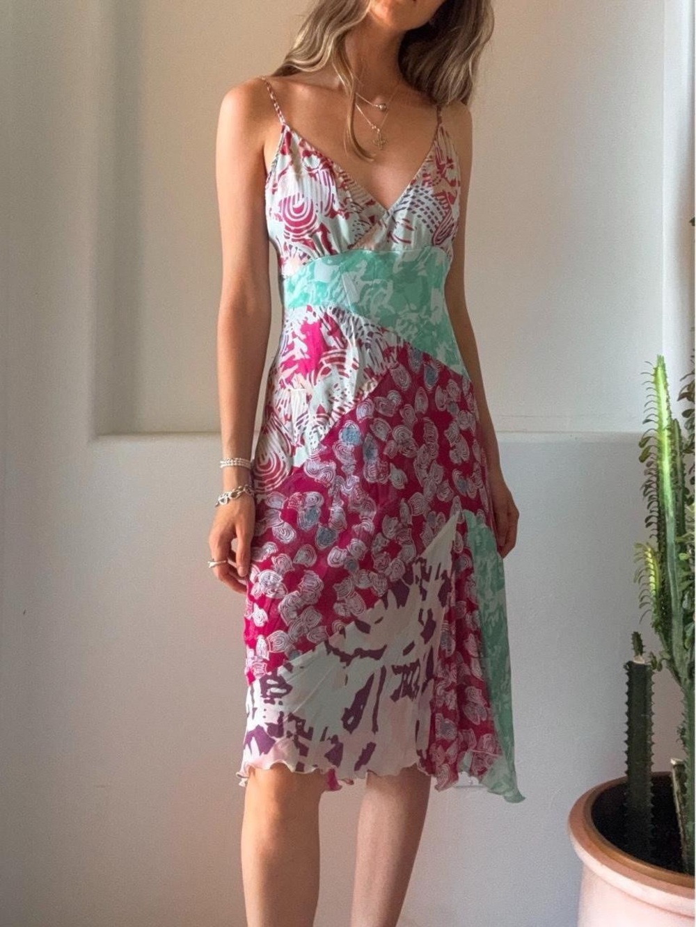 Vintage Majick multicolored silk blend midi dress